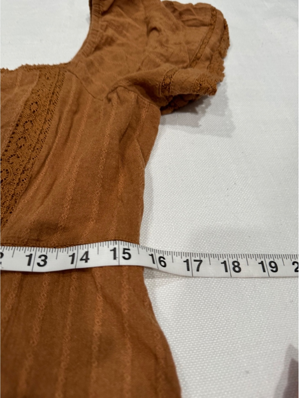 American Eagle Brown Cottagecore Lace Mini Dress Tiered Boho Large - Picture 8 of 9